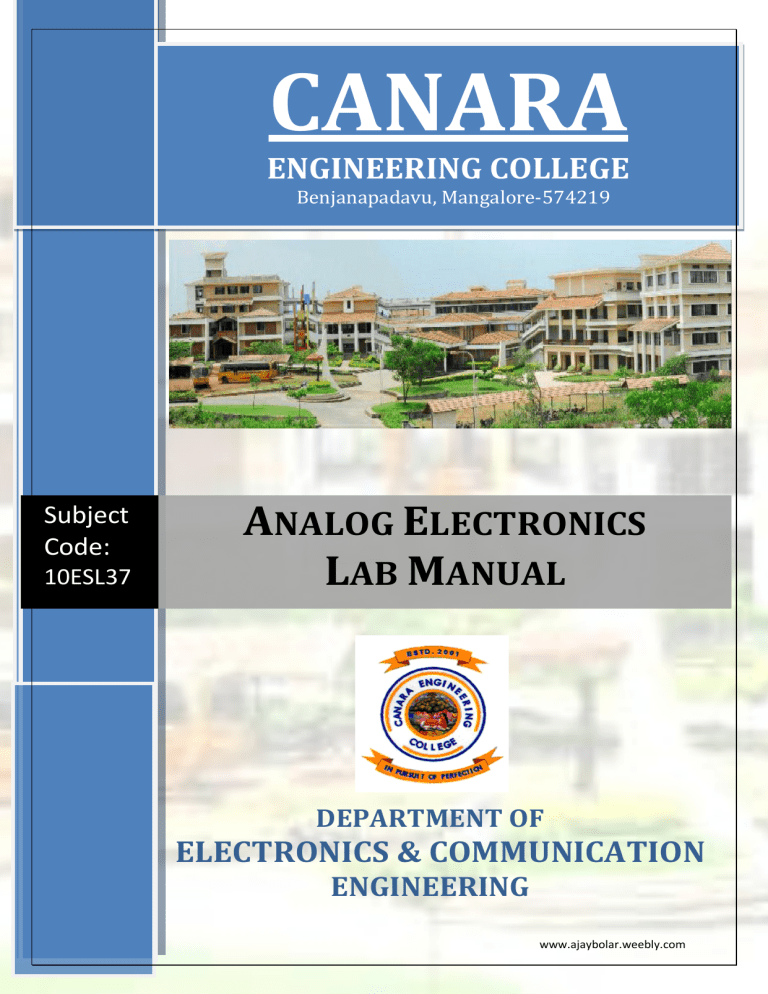 Analog Electronics Lab Manual - Canara Engineering College (10ESL37)