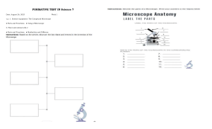 Science 7 Formative Test: Microscope Anatomy & Cell Biology