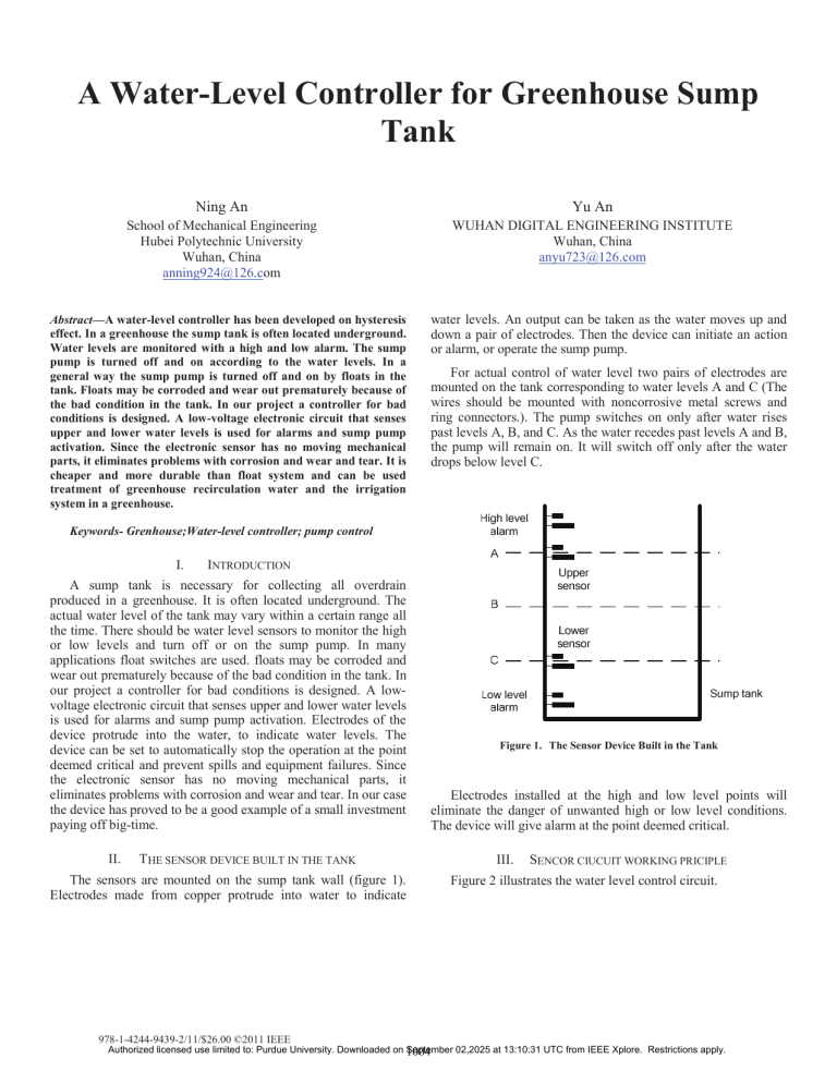 Water-Level Controller for Greenhouse Sump Tank - Sump Tank Liquid Level Probing Fundamentals