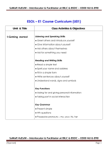 ESOL E1 Course Curriculum: Getting Started
