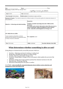 MYP Biology Task: Life Processes, Cell Theory & Living Organisms