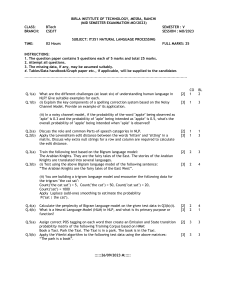 NLP Mid-Semester Exam Paper - BTech CSE/IT, Birla Institute 2023