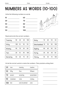 Numbers as Words 10-100 Worksheet | Elementary Math & English Practice
