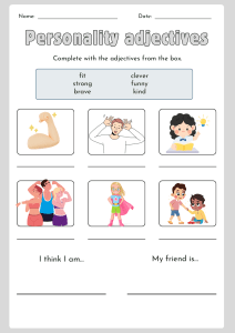 Personality Adjectives Worksheet for Kids | English Vocabulary