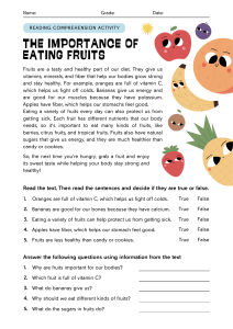 The Importance of Eating Fruits: Reading Comprehension Activity
