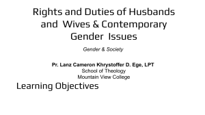 Rights & Duties of Husbands & Wives: Gender Issues & Biblical Love