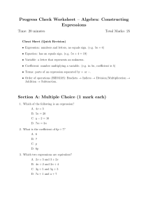 Algebra Worksheet: Constructing & Simplifying Expressions (Middle School)