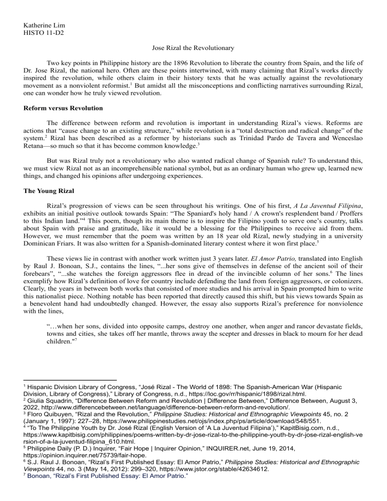 Jose Rizal & the Philippine Revolution: Reform vs. Revolution