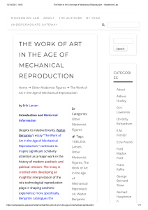 Benjamin's 'Work of Art' Essay Analysis | Modernism