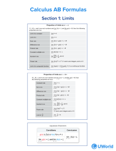 Calculus AB Formulas: Limits, Derivatives, Integrals