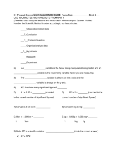 Physical Science Unit 1 Study Guide: Scientific Method & Measurement
