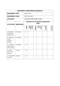 Hand Tools Maintenance & Safety Schedule for Learning Resource Area