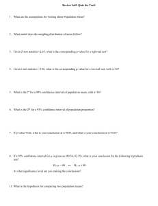 Statistics Self-Quiz: Hypothesis Testing & Confidence Intervals
