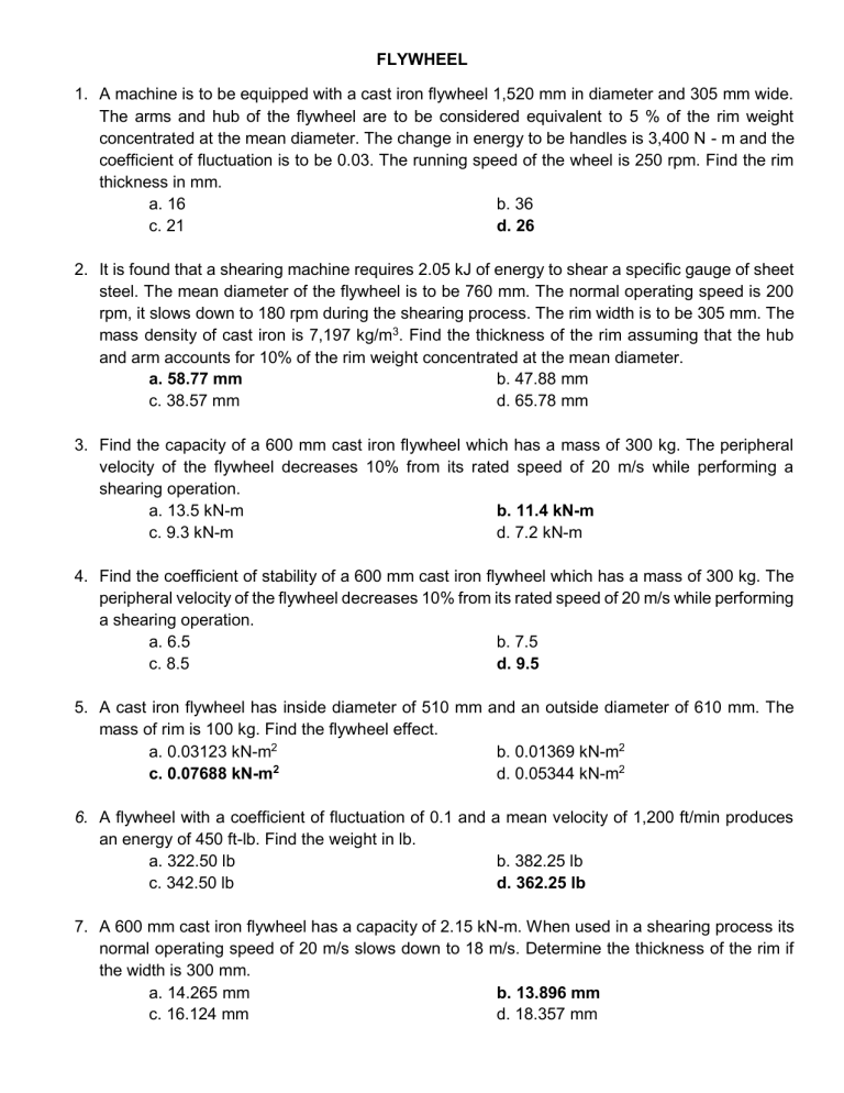 Flywheel Design Problems & Exercises | Mechanical Engineering