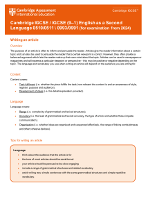 IGCSE English Article Writing Guide
