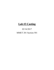 Lab #3 Casting: Plastic Molding Operations & Techniques