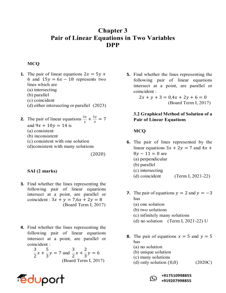 Linear Equations DPP: High School Math Practice