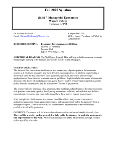 Managerial Economics Syllabus - Wagner College, Fall 2025