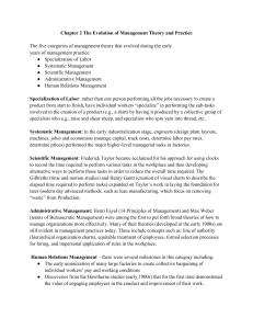 Evolution of Management Theory: Specialization to Human Relations