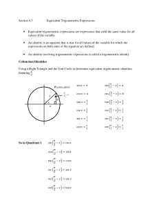 Trigonometric Identities: Cofunctions & Equivalents