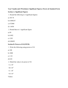 Year 9 Maths Worksheet: Significant Figures, Powers, Indices & Standard Form