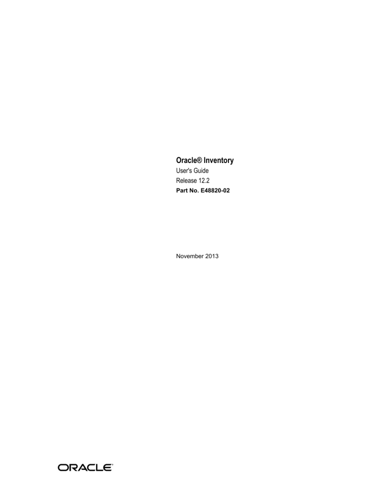 Oracle Inventory User's Guide Release 12.2 - Setup & Control
