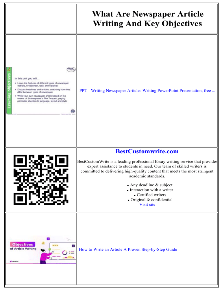 Objective Article Example Newspaper Article Writing: Objectives & Types