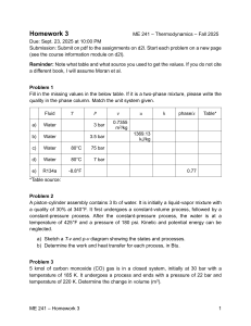 Thermodynamics Homework 3 - ME 241 Fall 2025