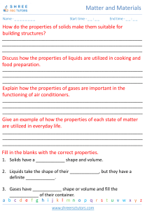 Matter and Materials Worksheet: Properties of Solids, Liquids, Gases