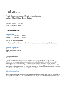 FEM1100: Women, Gender, Feminism - Course Syllabus