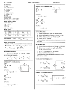 ECE-UY 2004 Electrical Circuit Analysis Final Exam Reference Sheet