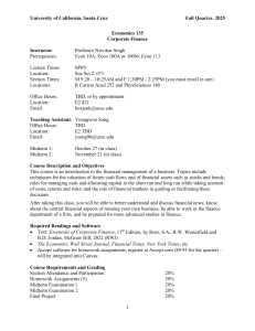 UCSC Economics 135 Corporate Finance Syllabus - Fall 2025