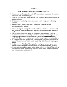NCM 119 Leadership Theories & Styles: Activity Questions for Nurses