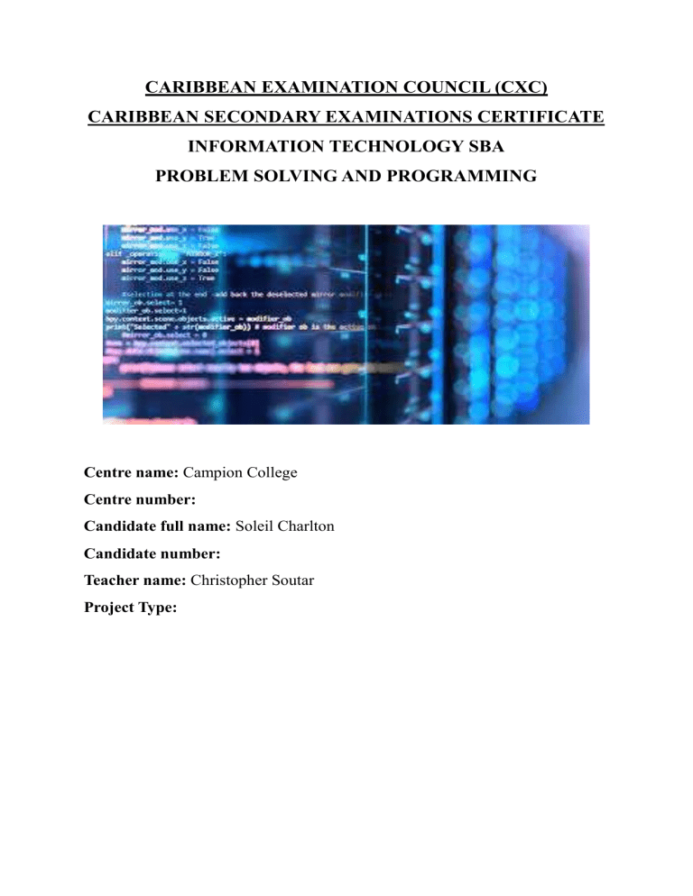 Csec It Sba Problem Solving Programming Project Elysian Events