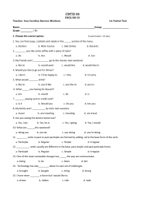 English III Test: Would Like, Present Continuous, Verbs