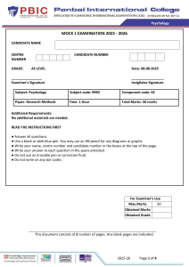 Psychology AS Level: Research Methods Mock Exam