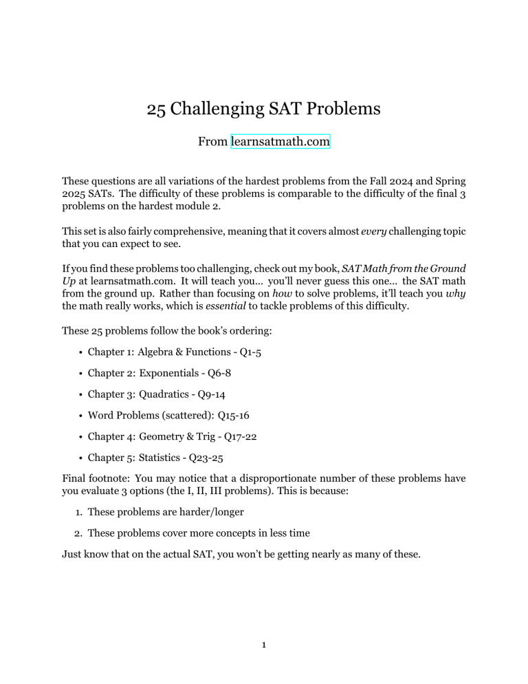 25 Challenging SAT Math Problems