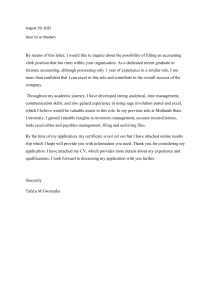 Accounting Clerk Cover Letter - Tafara M Gwerenha
