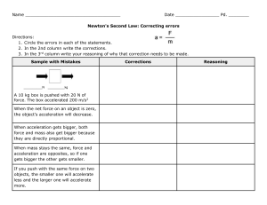 Newton's Second Law Worksheet: Correcting Errors