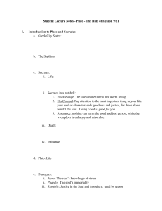 Plato & Socrates Lecture Notes: Rule of Reason, Dualism & Forms