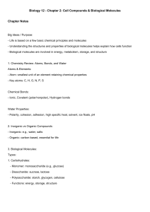 Biology 12: Cell Compounds & Biological Molecules Chapter Notes