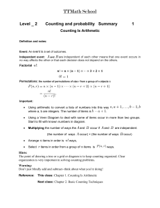Counting & Probability Summary: Arithmetic, Factorials, Permutations