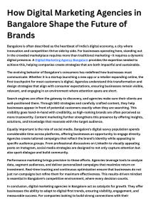Digital Marketing Agencies in Bangalore: Shaping Brands