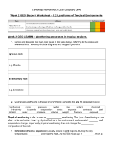 A Level Geography Worksheet: Tropical Landforms & Weathering Processes