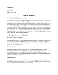 Workplace Ethical Risks: Individual Differences & Dark Triad Traits