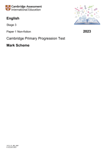 Cambridge Primary English Stage 3 Paper 1 Non-fiction Mark Scheme 2023
