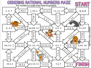 Math Puzzles & Mazes: Exponents, Decimals, Ordering Rational Numbers