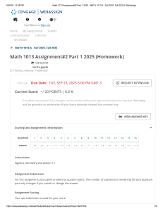 Math 1013 Assignment 2: Algebra & Geometry Homework - St. Thomas University