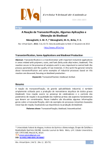 Transesterifica&ccedil;&atilde;o & Biodiesel: Aplica&ccedil;&otilde;es & Produ&ccedil;&atilde;o
