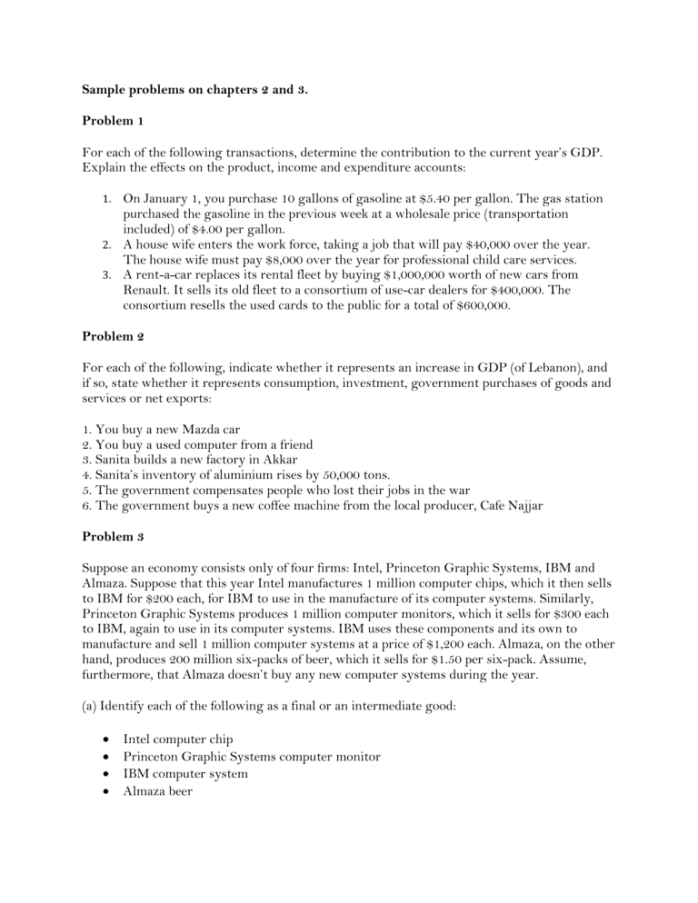 Macroeconomics Sample Problems: GDP, Transactions, Goods Market Model